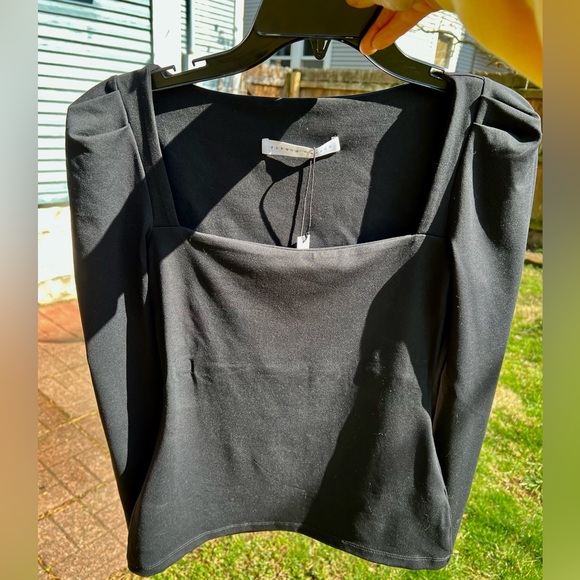 Susana Monaco black long sleeve square neck top puff sleeve capsule S NWT - Picture 2 of 7